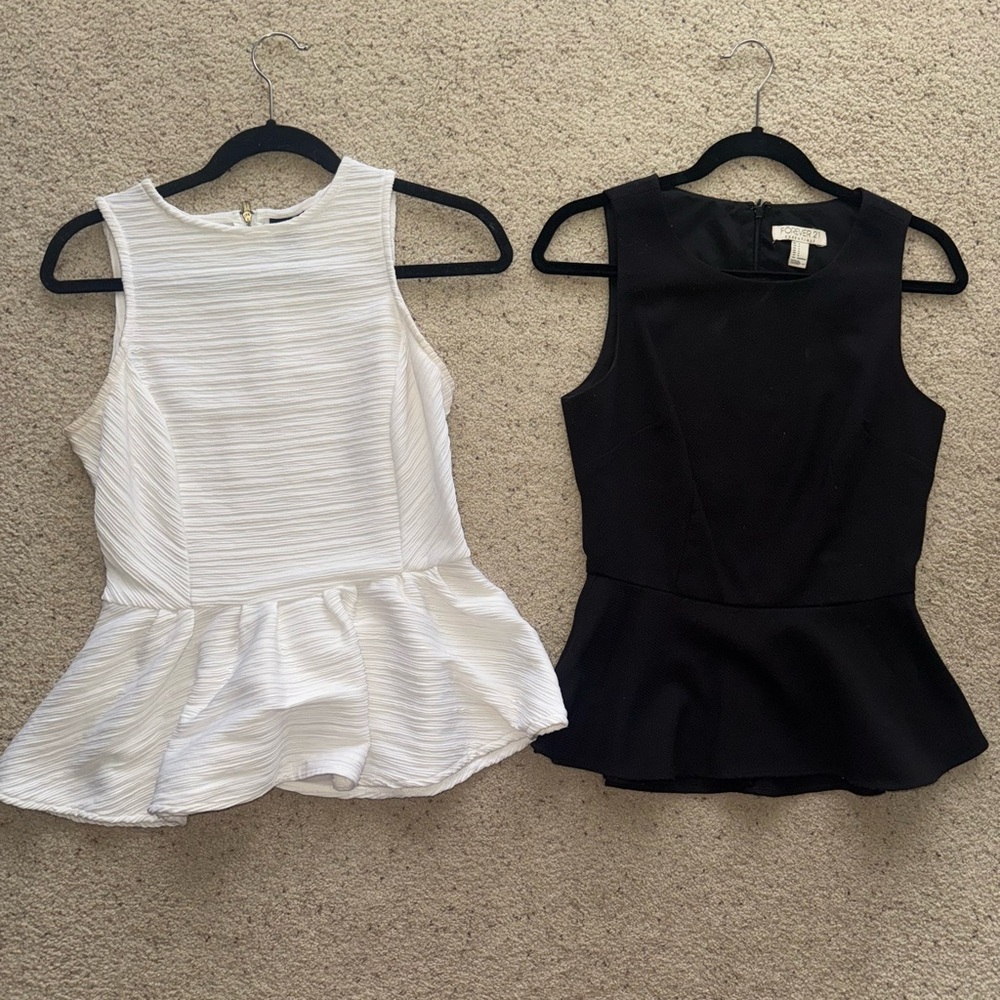 Women’s Elegant White and Black Peplum Tops